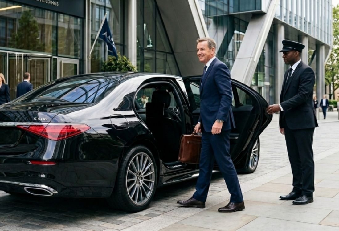 Executive Businessman Heading Towards Airport With Just Airports